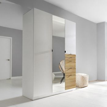 Ontario Alpine White and Sonoma Oak 136cm 3 Door Combi Wardrobe