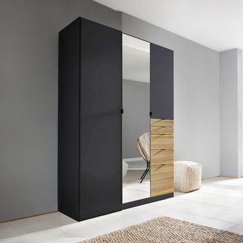 Ontario Metallic Dark Grey and Sonoma Oak 136cm 3 Door Combi Wardrobe