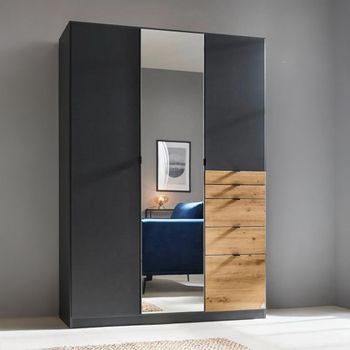 Ontario Metallic Grey and Artisan Oak 136cm 3 Door Combi Wardrobe