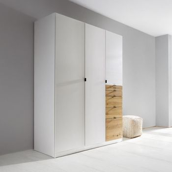 Ontario Alpine White and Artisan Oak 136cm 3 Door 5 Drawer Wardrobe