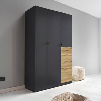 Ontario Metallic Dark Grey and Sonoma Oak 136cm 3 Door 5 Drawer Wardrobe