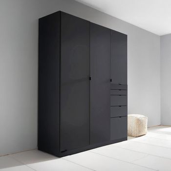 Ontario Metallic Dark Grey 136cm 3 Door 5 Drawer Wardrobe