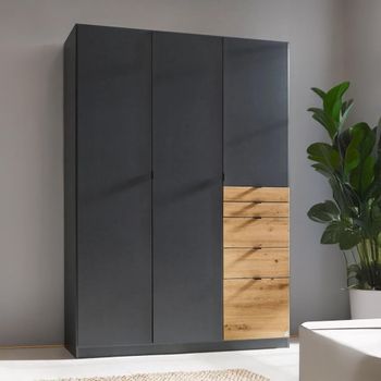 Ontario Metallic Grey and Artisan Oak 136cm 3 Door 5 Drawer Wardrobe