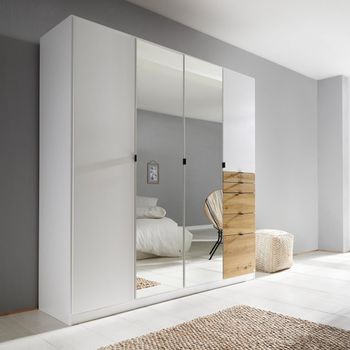 Ontario Alpine White and Artisan Oak 181cm 4 Door Combi Wardrobe