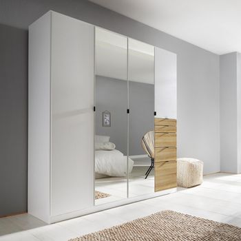 Ontario Alpine White and Sonoma Oak 181cm 4 Door Combi Wardrobe