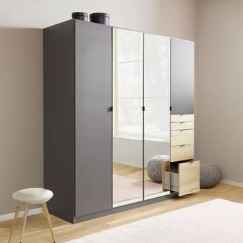 Ontario Metallic Grey and Artisan Oak 181cm 4 Door Combi Wardrobe