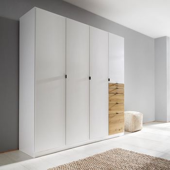 Ontario Alpine White and Artisan Oak 181cm 4 Door 5 Drawer Wardrobe
