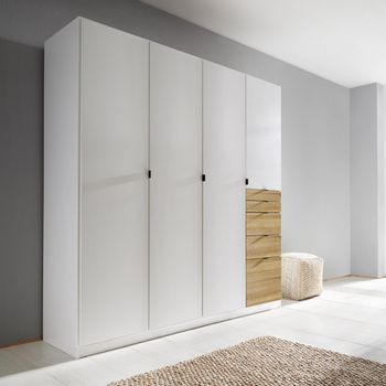 Ontario Alpine White and Sonoma Oak 181cm 4 Door 5 Drawer Wardrobe