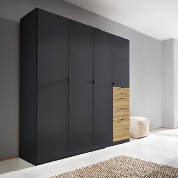 Ontario Metallic Dark Grey and Sonoma Oak 181cm 4 Door 5 Drawer Wardrobe