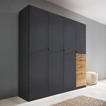 Ontario Metallic Grey and Artisan Oak 181cm 4 Door 5 Drawer Wardrobe