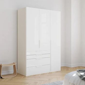 Purisma Alpine White and Crystal White Glass 151cm 3 Door 4 Drawer Wardrobe