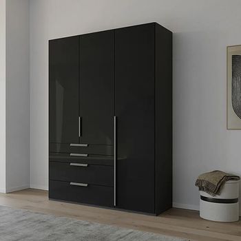 Purisma Graphite and Basalt Glass 151cm 3 Door 4 Drawer Wardrobe
