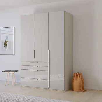 Purisma Silk Grey Glass 151cm 3 Door 4 Drawer Wardrobe