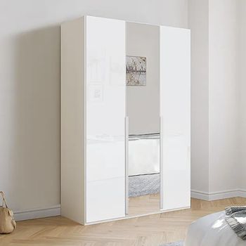 Purisma Alpine White and Crystal White Glass 151cm 3 Door Mirror Wardrobe