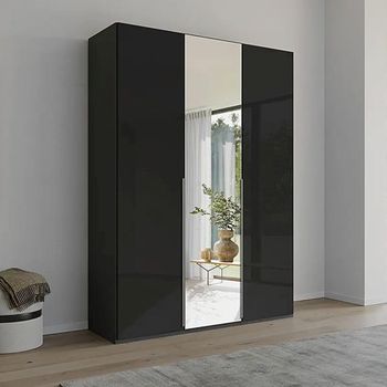 Purisma Graphite and Basalt Glass 151cm 3 Door Mirror Wardrobe