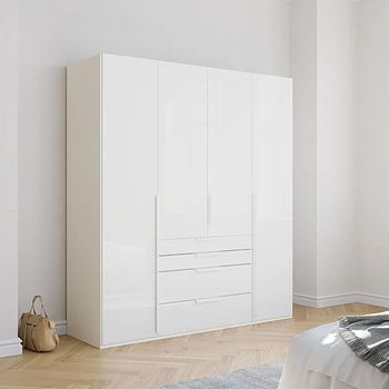 Purisma Alpine White and Crystal White Glass 201cm 4 Door 4 Drawer Wardrobe