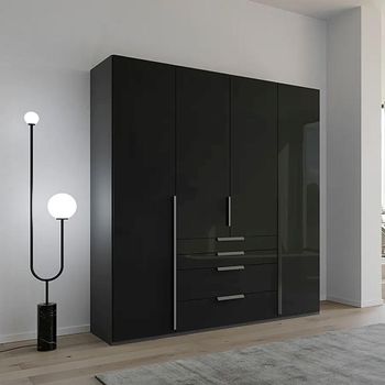 Purisma Graphite and Basalt Glass 201cm 4 Door 4 Drawer Wardrobe