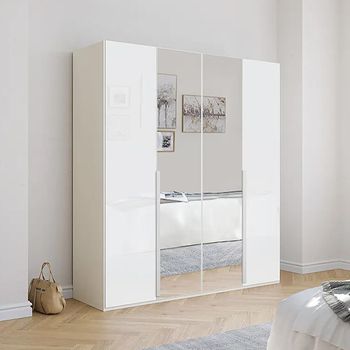 Purisma Alpine White and Crystal White Glass 201cm 4 Door Mirror Wardrobe