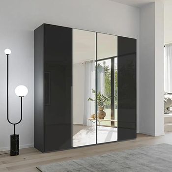 Purisma Graphite and Basalt Glass 201cm 4 Door Mirror Wardrobe