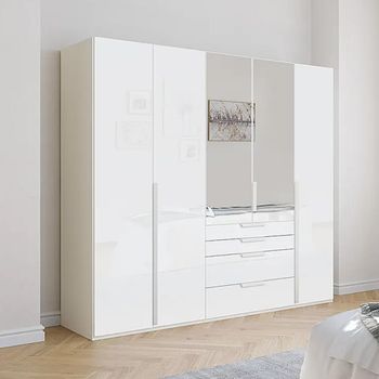 Purisma Alpine White and Crystal White Glass 251cm 5 Door Combi Wardrobe