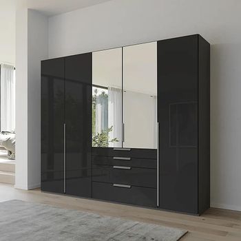 Purisma Graphite and Basalt Glass 251cm 5 Door Combi Wardrobe