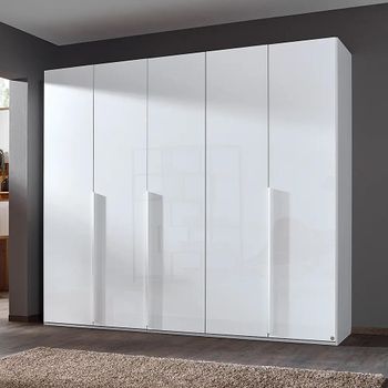 Purisma Alpine White and Crystal White Glass 251cm 5 Door Wardrobe