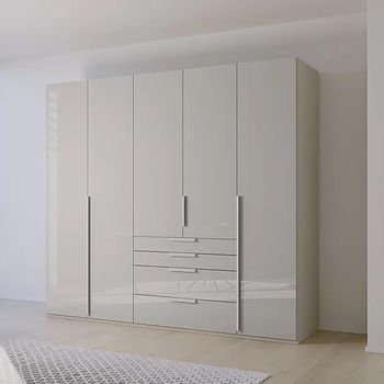 Purisma Silk Grey Glass 251cm 5 Door 4 Drawer Wardrobe