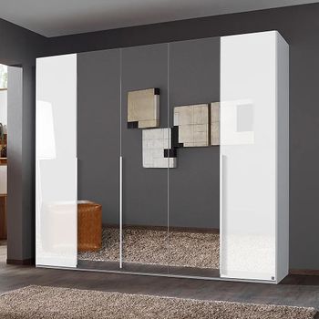 Purisma Alpine White and Crystal White Glass 251cm 5 Door Mirror Wardrobe