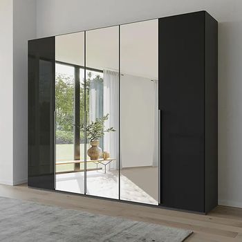 Purisma Graphite and Basalt Glass 251cm 5 Door Mirror Wardrobe