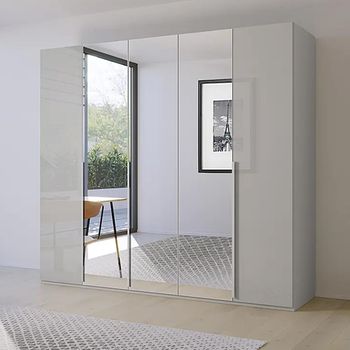 Purisma Silk Grey Glass 251cm 5 Door Mirror Wardrobe