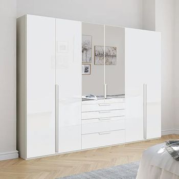 Purisma Alpine White and Crystal White Glass 301cm 6 Door Combi Wardrobe