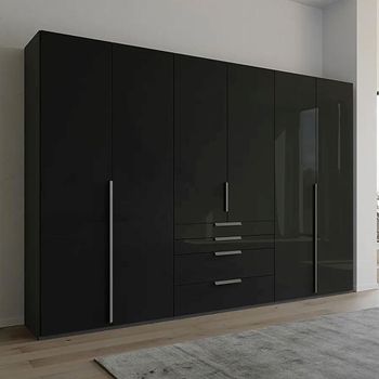 Purisma Graphite and Basalt Glass 301cm 6 Door 4 Drawer Wardrobe