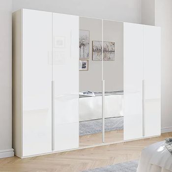 Purisma Alpine White and Crystal White Glass 301cm 6 Door Mirror Wardrobe
