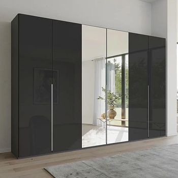 Purisma Graphite and Basalt Glass 301cm 6 Door Mirror Wardrobe