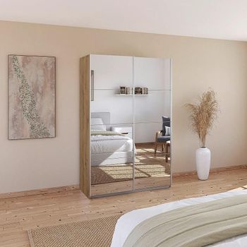 Quadra Mirrored Artisan Oak 136cm 2 Door Sliding Wardrobe