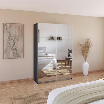 Quadra Metallic Dark Grey Mirrored 136cm 2 Door Sliding Wardrobe
