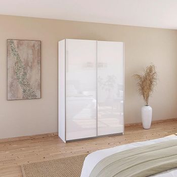Quadra Alpine White and High Gloss White 136cm 2 Door Sliding Wardrobe