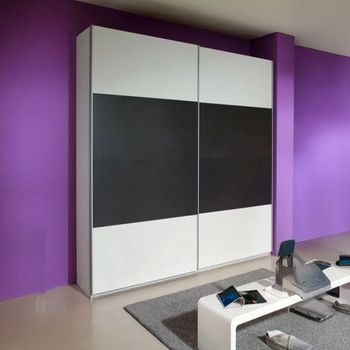 Quadra Alpine White and Metallic Dark Grey 136cm 2 Door Sliding Wardrobe