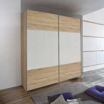 Quadra Sonoma Oak and Alpine White 136cm 2 Door Sliding Wardrobe