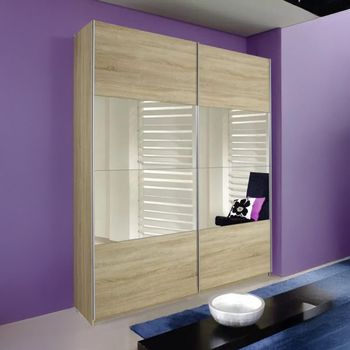 Quadra Sonoma Oak and Champagne Glass 136cm 2 Door Sliding Wardrobe