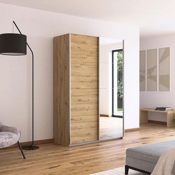 Quadra Artisan Oak 136cm 2 Door Mirror Sliding Wardrobe
