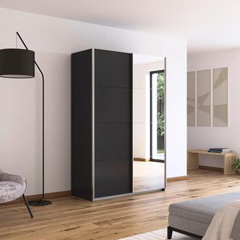 Quadra Metallic Dark Grey 136cm 2 Door Mirror Sliding Wardrobe
