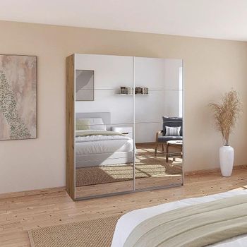 Quadra Mirrored Artisan Oak 181cm 2 Door Sliding Wardrobe