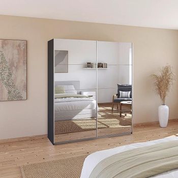 Quadra Metallic Dark Grey Mirrored 181cm 2 Door Sliding Wardrobe