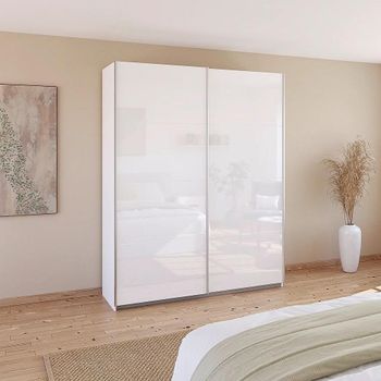 Quadra Alpine White and High Gloss White 181cm 2 Door Sliding Wardrobe