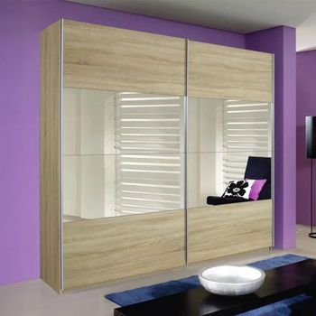 Quadra Sonoma Oak and Champagne Glass 181cm 2 Door Sliding Wardrobe