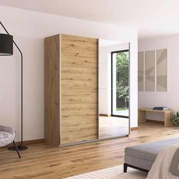 Quadra Artisan Oak 181cm 2 Door Mirror Sliding Wardrobe