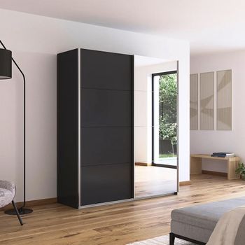 Quadra Metallic Dark Grey 181cm 2 Door Mirror Sliding Wardrobe