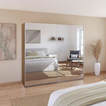Quadra Mirrored Artisan Oak 226cm 2 Door Sliding Wardrobe with Extras