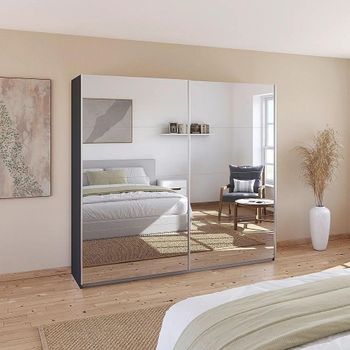 Quadra Metallic Dark Grey Mirrored 226cm 2 Door Sliding Wardrobe with Extras